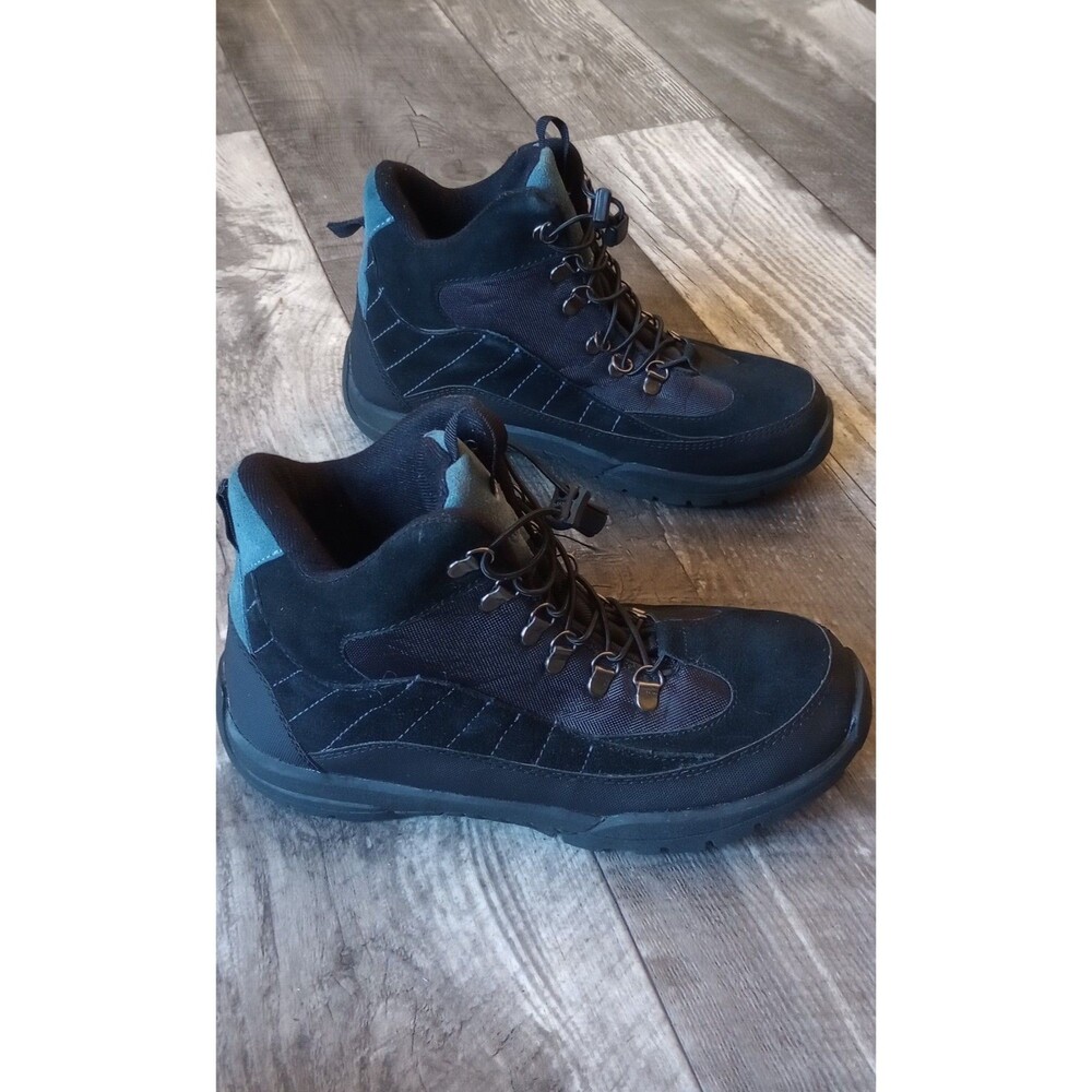 Totes Mens 10M Black/Blue Leather/Synthetic Hiking Boots